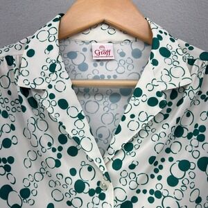 VTG Graff Californiawear Atomic Short Sleeve Button Up Shirt Green Circles SZ M